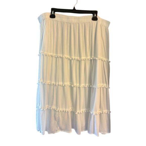 Serengetic White Tiered Skirt 100% Rayon Ball Trim Sz 2X - Picture 1 of 6